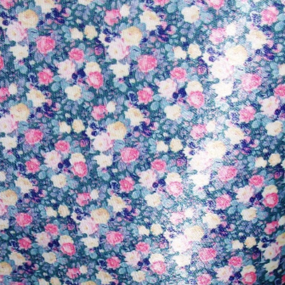 NEW VIntage Nylon fabric 10 yrd blue pink roses